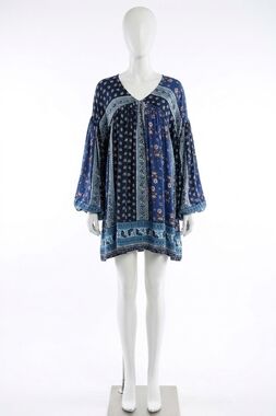 NEW VELZERA patch print baby doll mini dress in blue